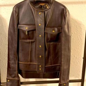 Louis Vuitton brown lambskin jacket & skirt